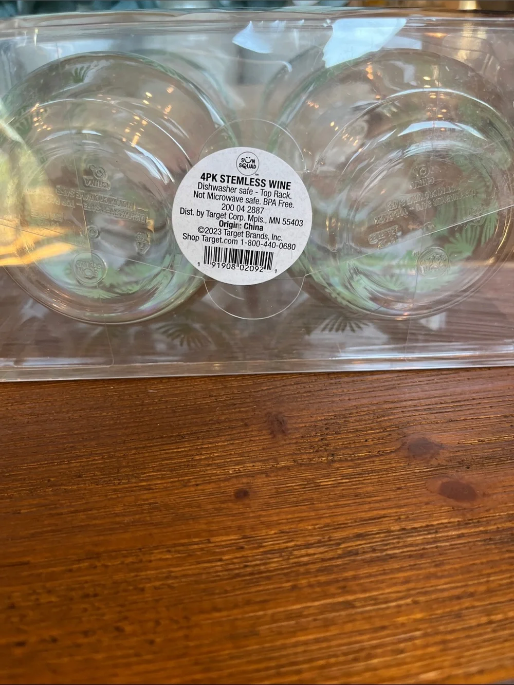 NWT Sun Squad Palm Leaf Plastic Stemless Wine Glasses - Set of 8